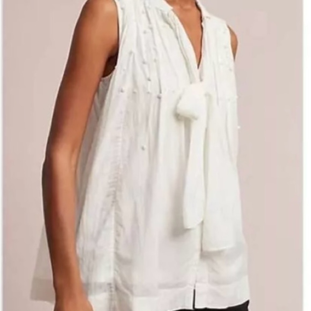 Anthropologie, Feather Bone, Pearl Embellished Shirt, XS, White, Excellent Cond.